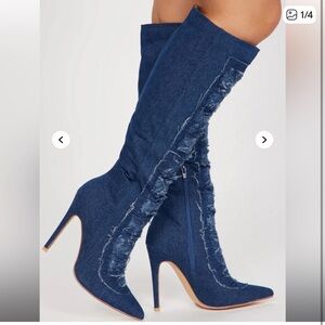 Fashion Nova Blue Denim Over the Knee Boots